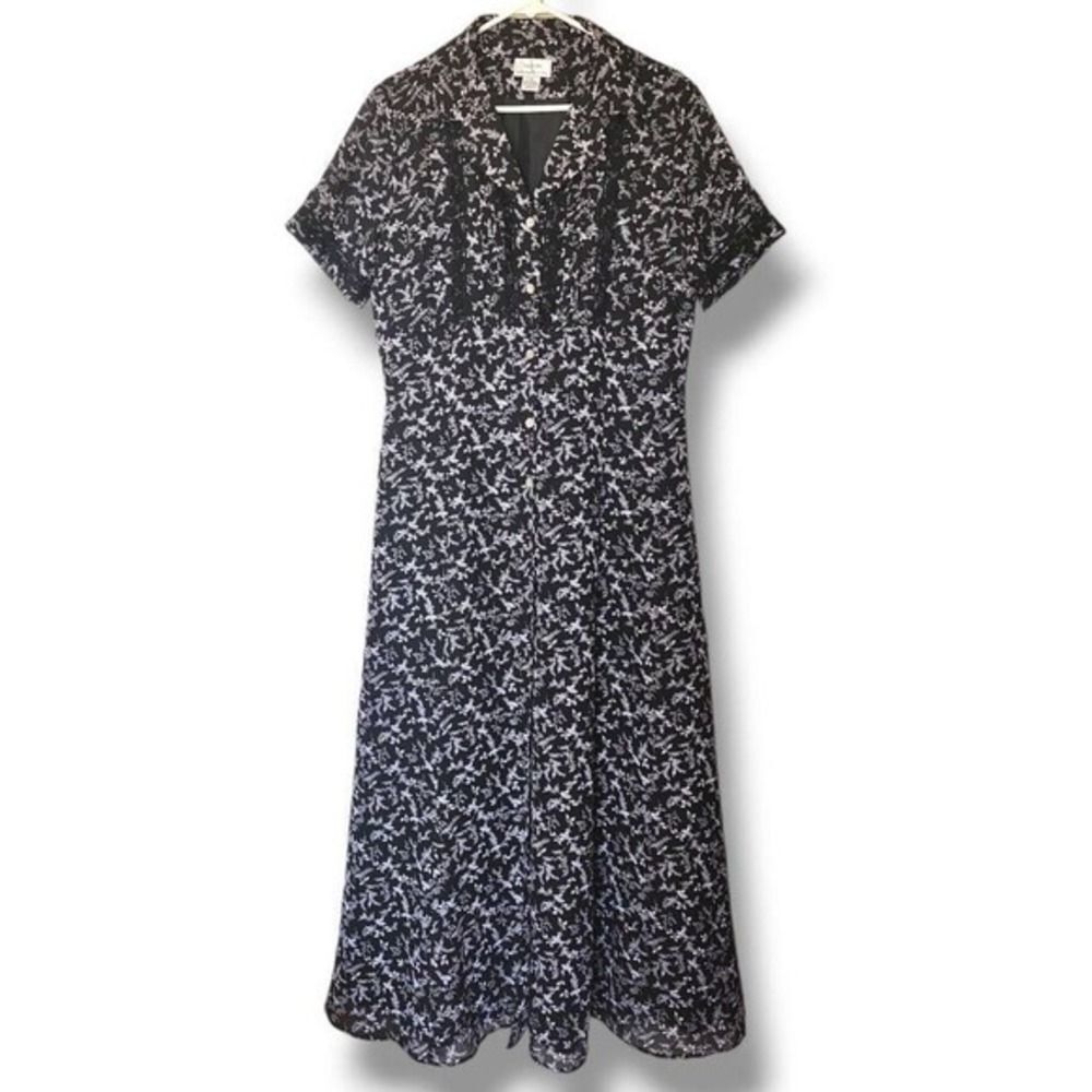 90's Vintage David Warren New York Floral Button Front Long Maxi Dress sz 16 Y2K - Picture 2 of 4